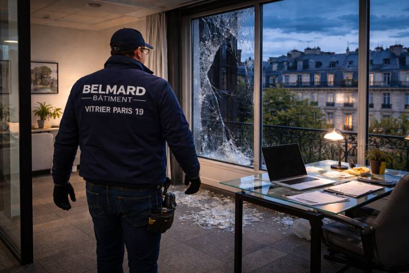 Changement d'un vitrage suite bris de glace à Paris 19