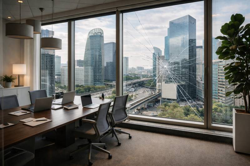 Changement de vitrage dans un bureau à la Défense