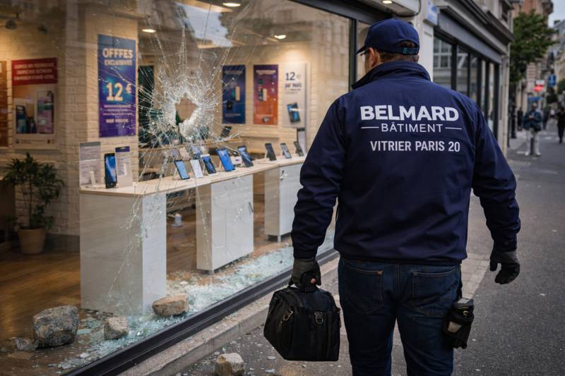 Remplacement d'une vitrine cassée sur Paris 20